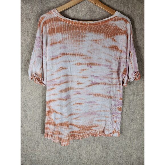 YOUNG FABULOUS & BROKE Pink Orange Short Sleeve 100% Linen Tie Dye Tee SZ S - Picture 2 of 7